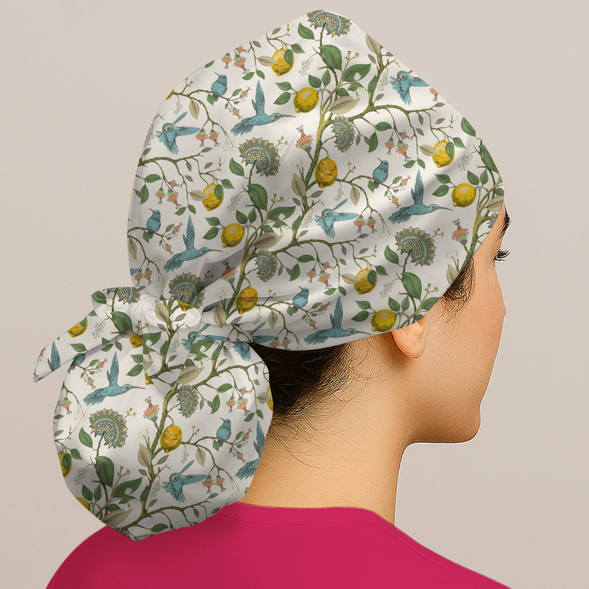 Hummingbird Lemon Floral Scrub Cap