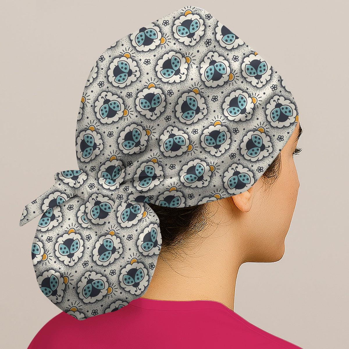 Ladybug Floral Frame Scrub Cap