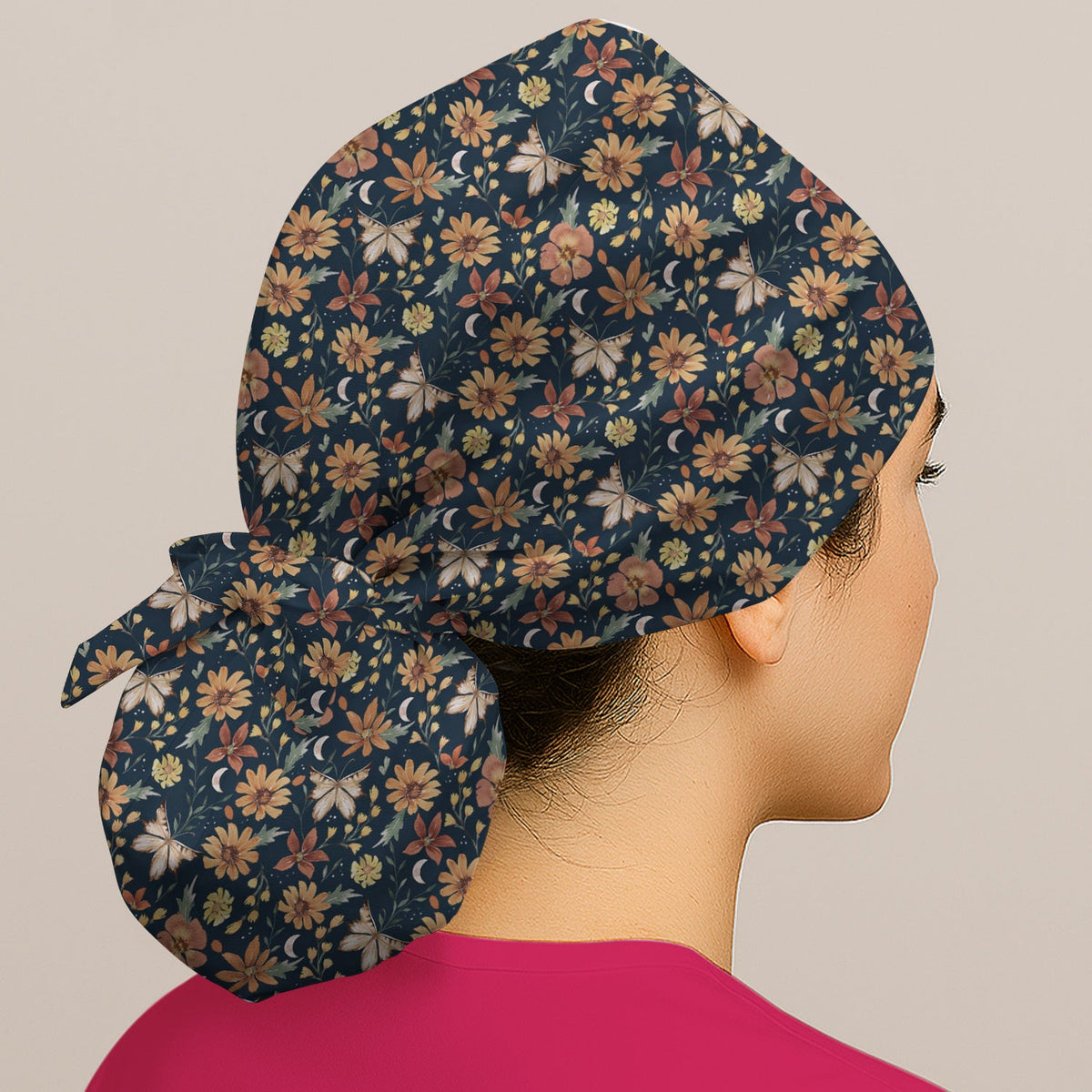 Autumn Floral Butterfly Moon Scrub Cap