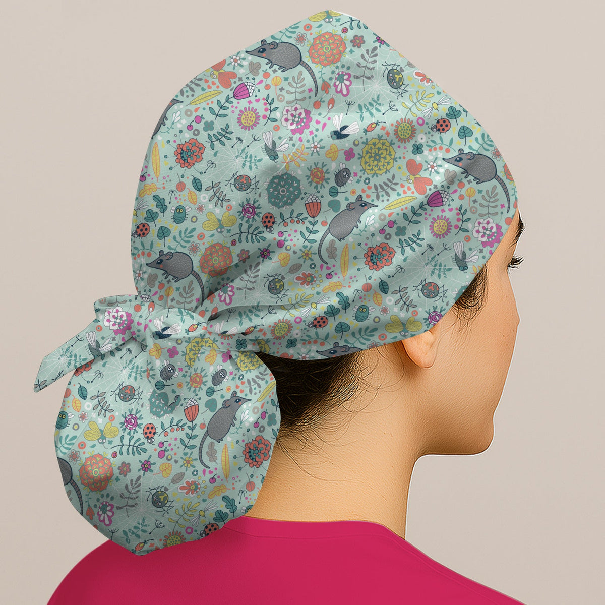 Woodland Mouse Floral Scrub Cap