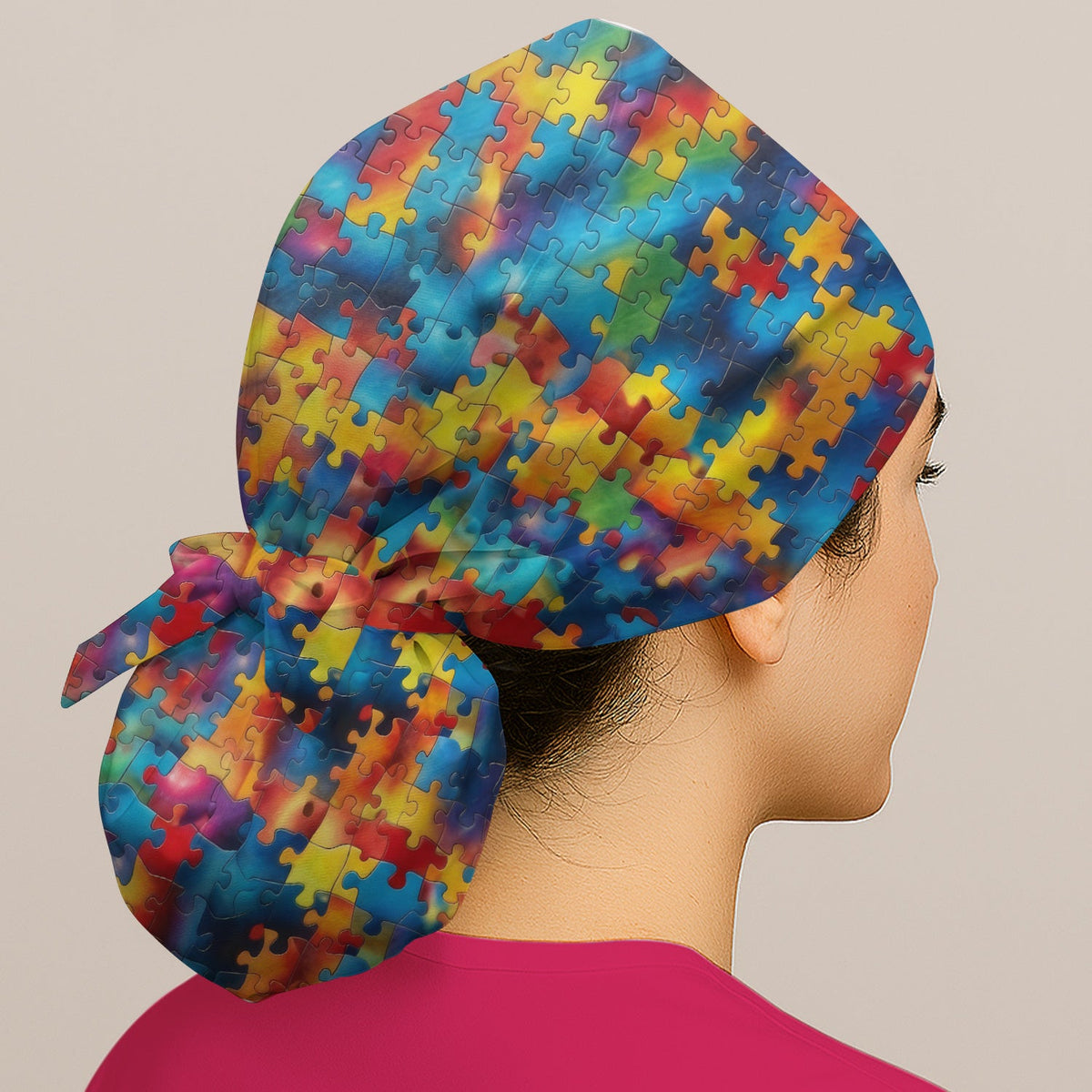 Rainbow Puzzle Piece Scrub Cap
