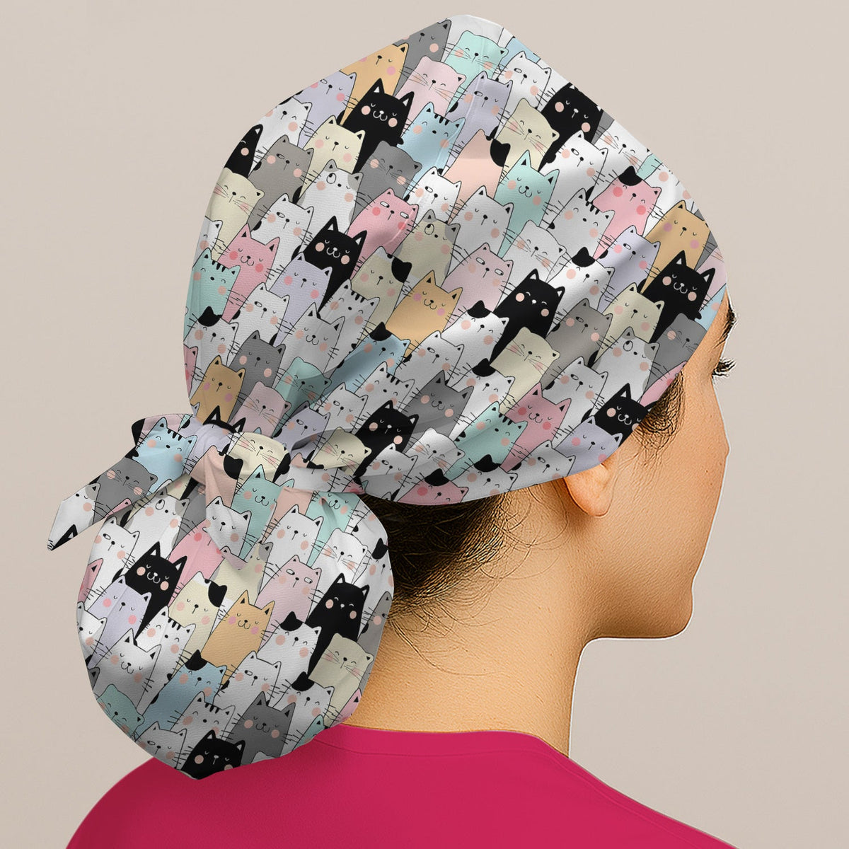 Cartoon Cat Crowd Scrub Cap