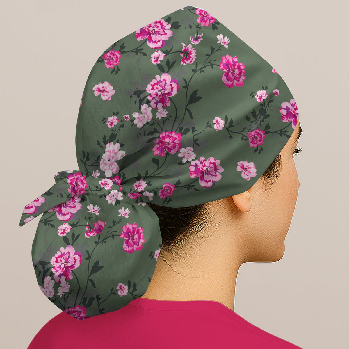 Pink Floral Blossom Scrub Cap