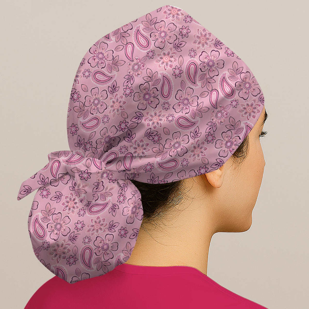 Pink Paisley Floral Scrub Cap