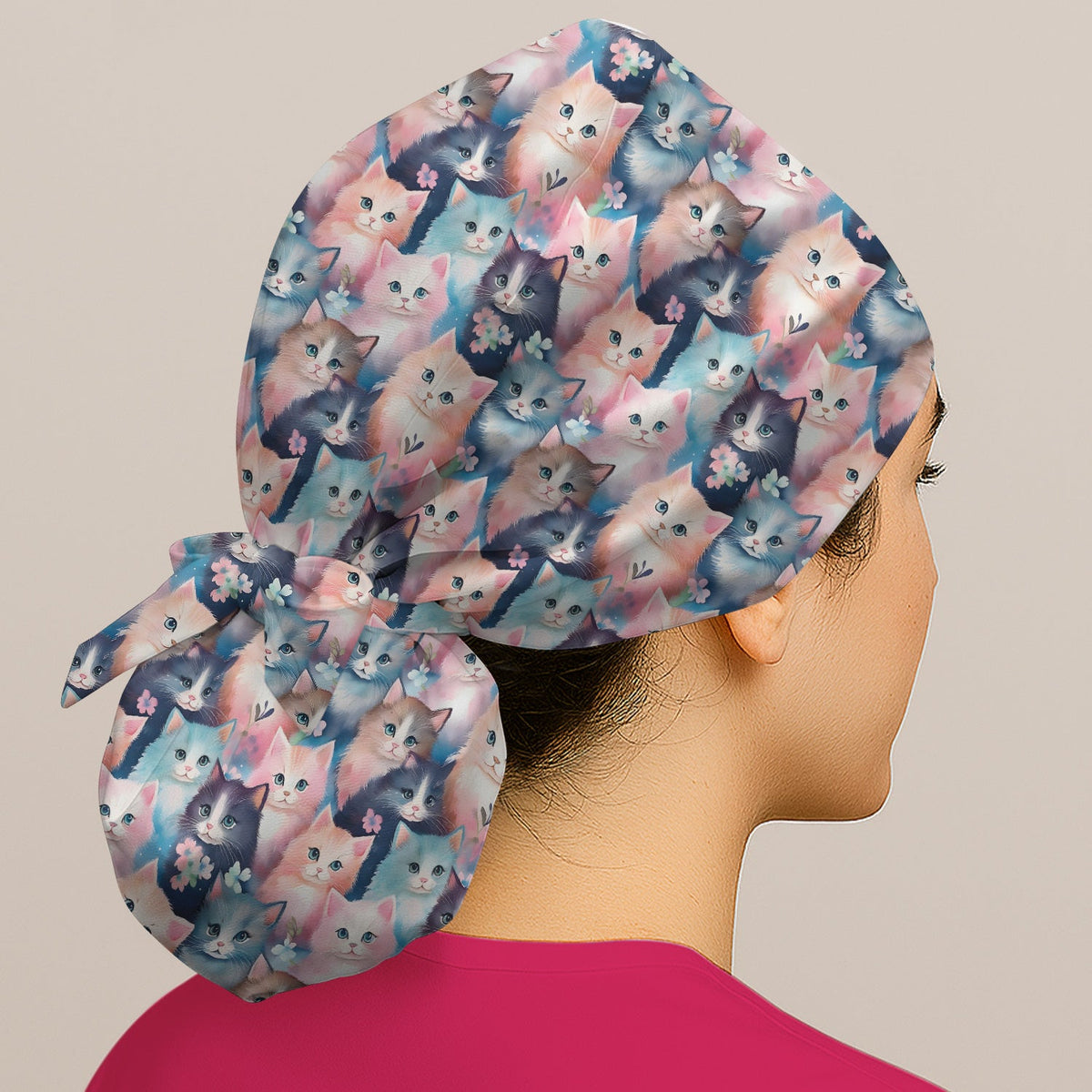Pastel Kitten Aesthetic Nurse Scrub Cap