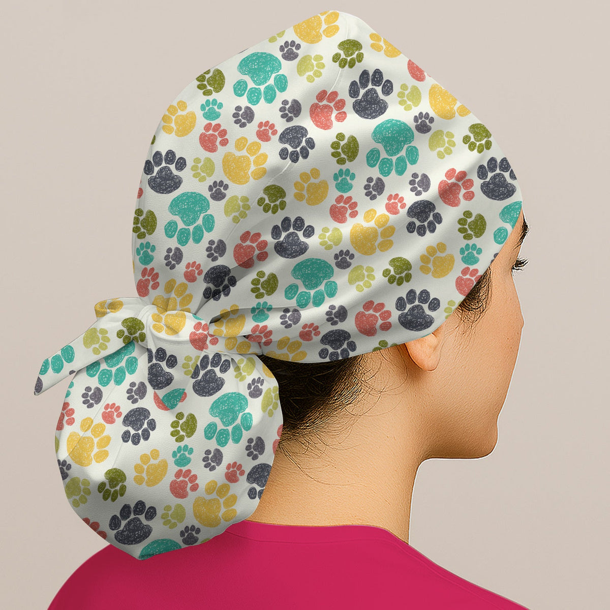 Colorful Paw Print Animal Scrub Cap