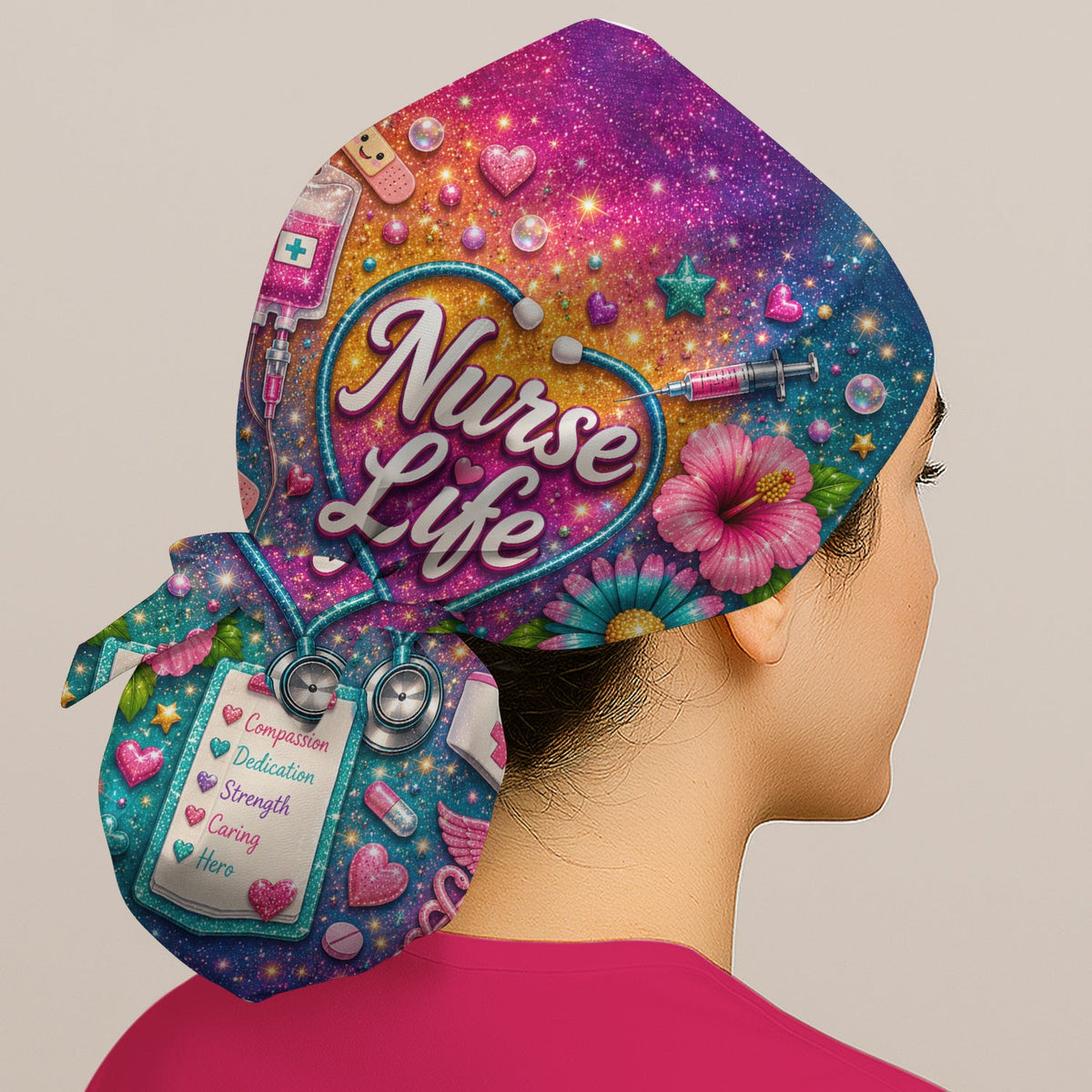 Colorful Nurse Life Heart Scrub Cap