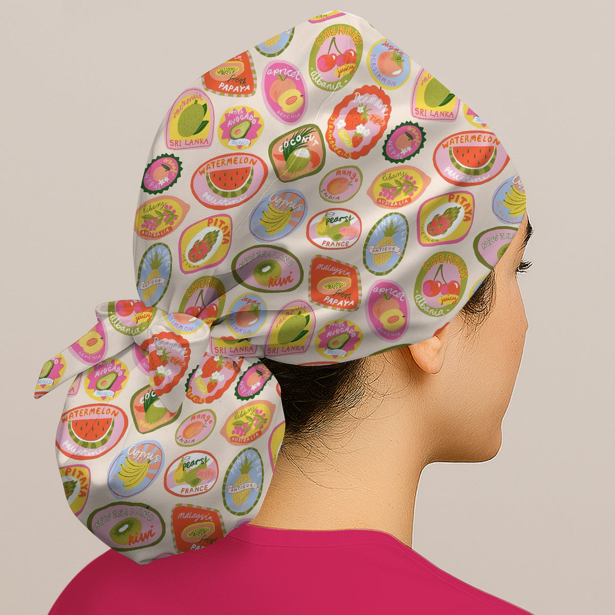 Summer Colorful Fruit Sticker Scrub Cap