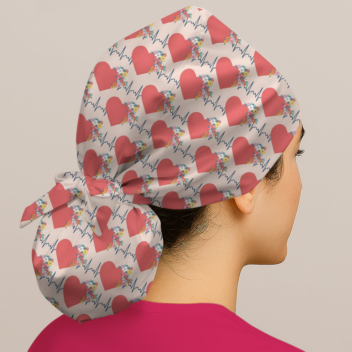 Heartbeat Floral Nurse Scrub Cap