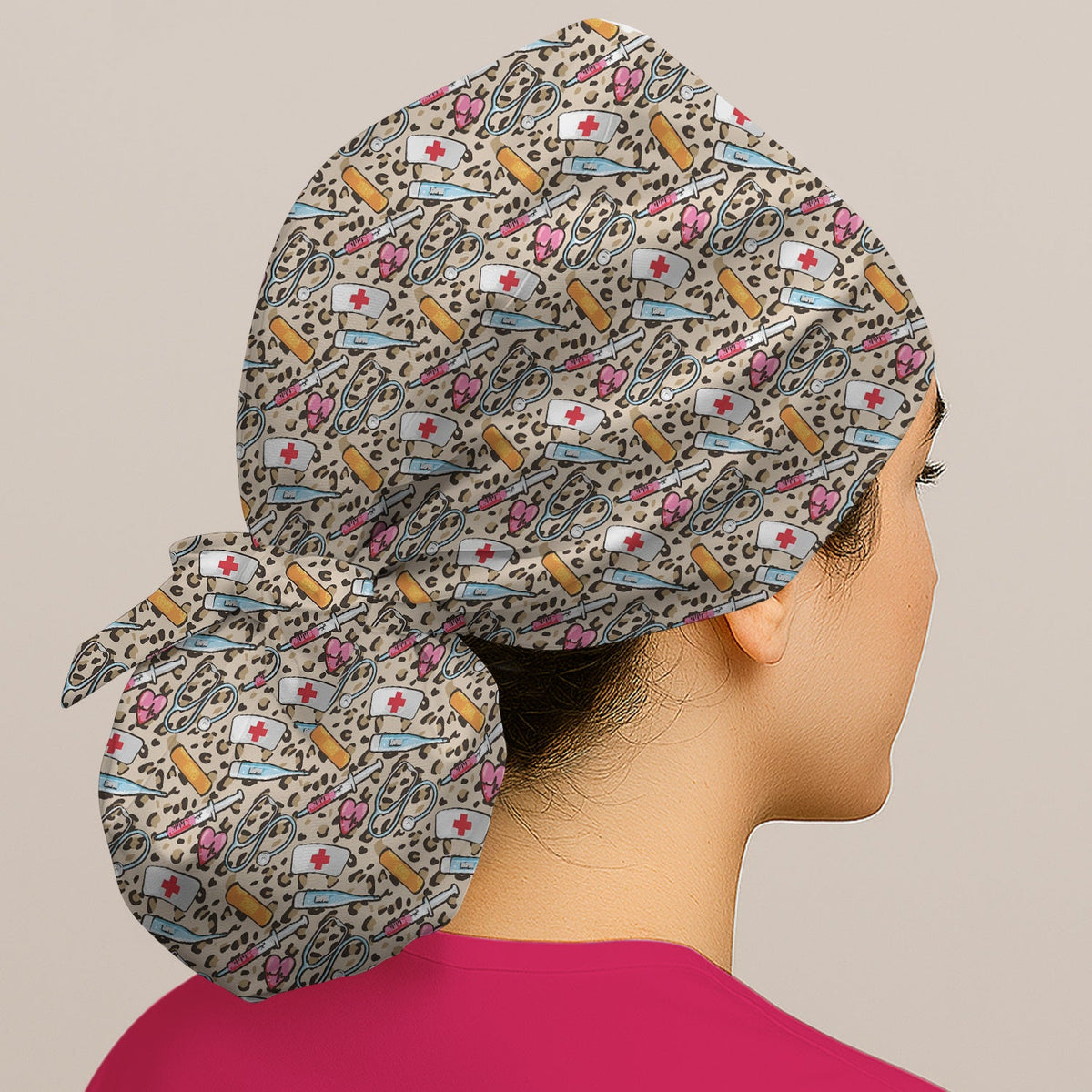 Leopard Medical Tools Pink Heart Scrub Cap