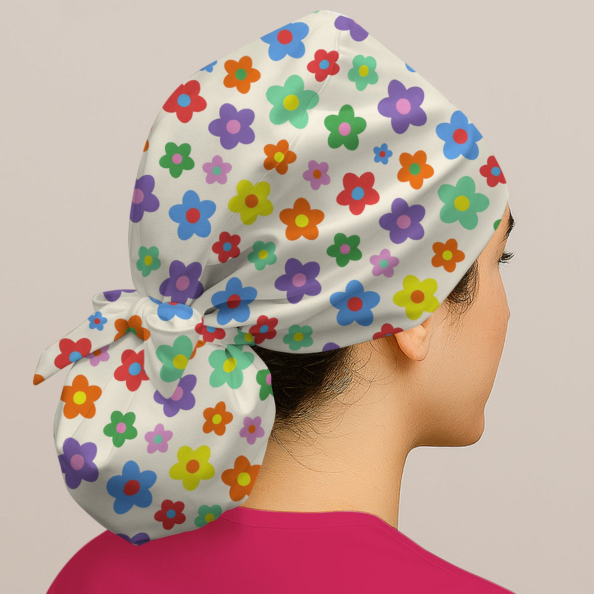 Colorful Retro Flower Scrub Cap