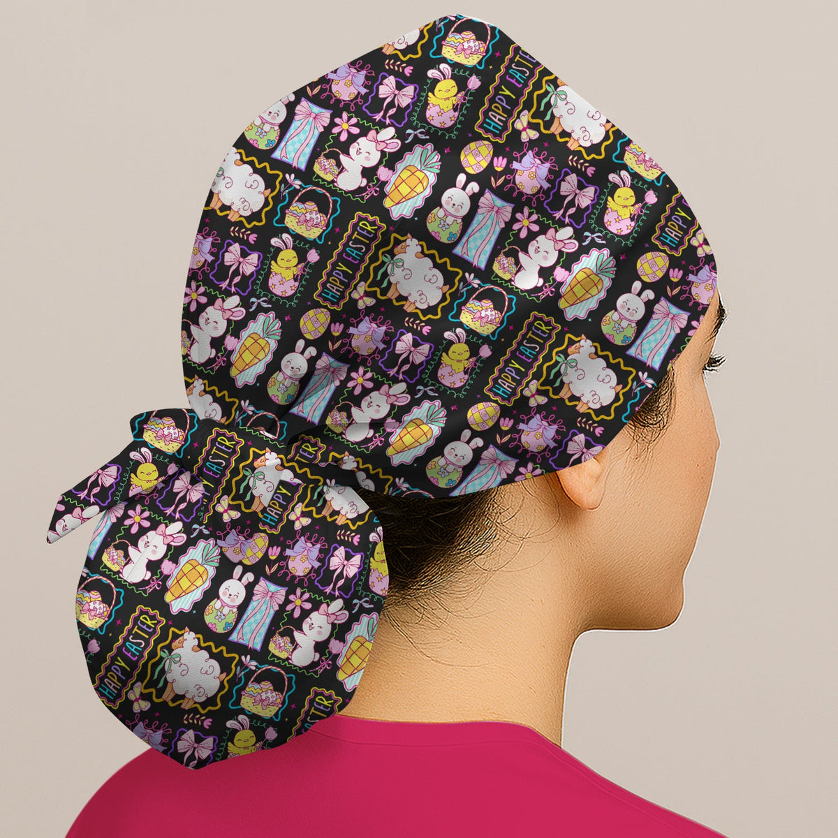 Bunny Egg Bow Scrub Cap - Easter Gift For Nurse
