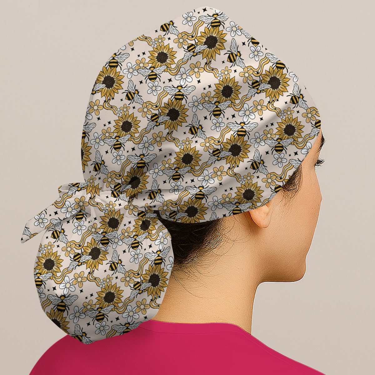 Sunflower Honey Bee Floral Scrub Cap
