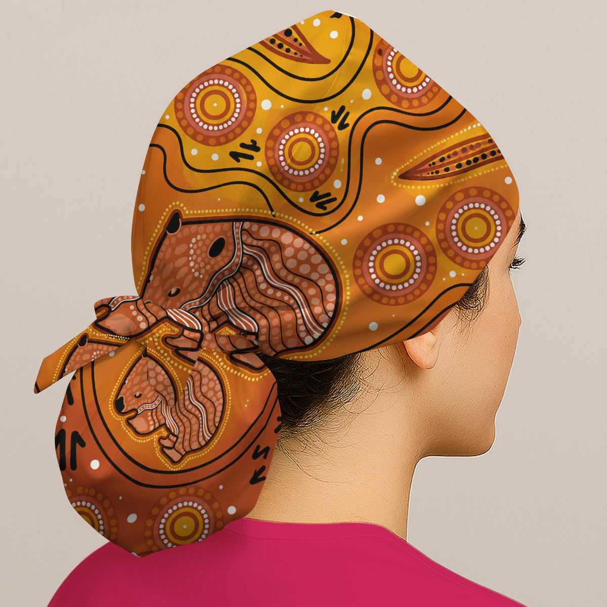 Australian Aboriginal Wombat Family Scrub Cap