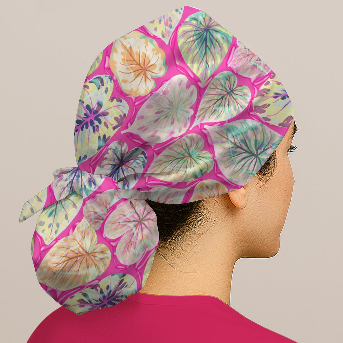 Tropical Colorful Leaf Nurse Scrub Cap