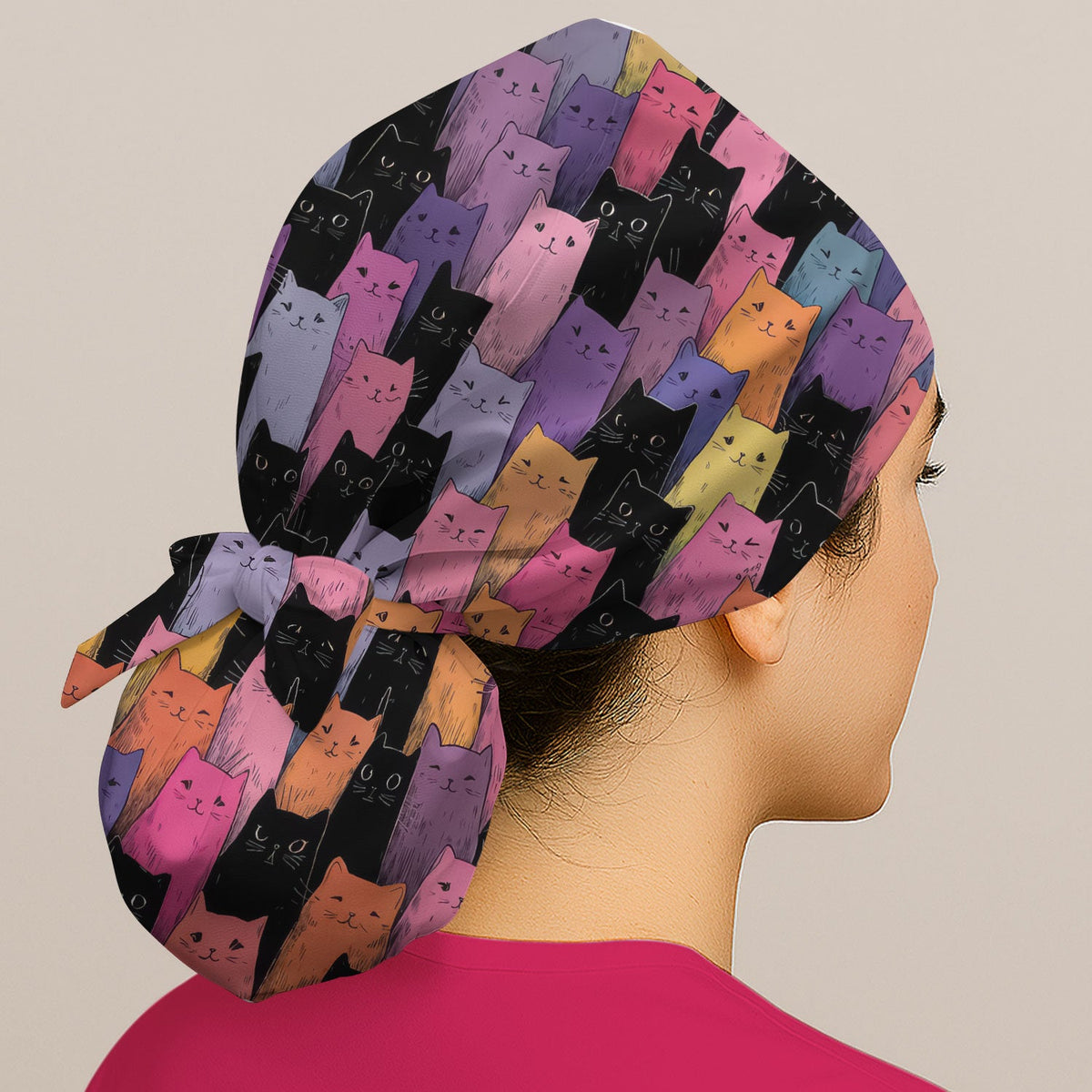 Colorful Cat Art Scrub Cap