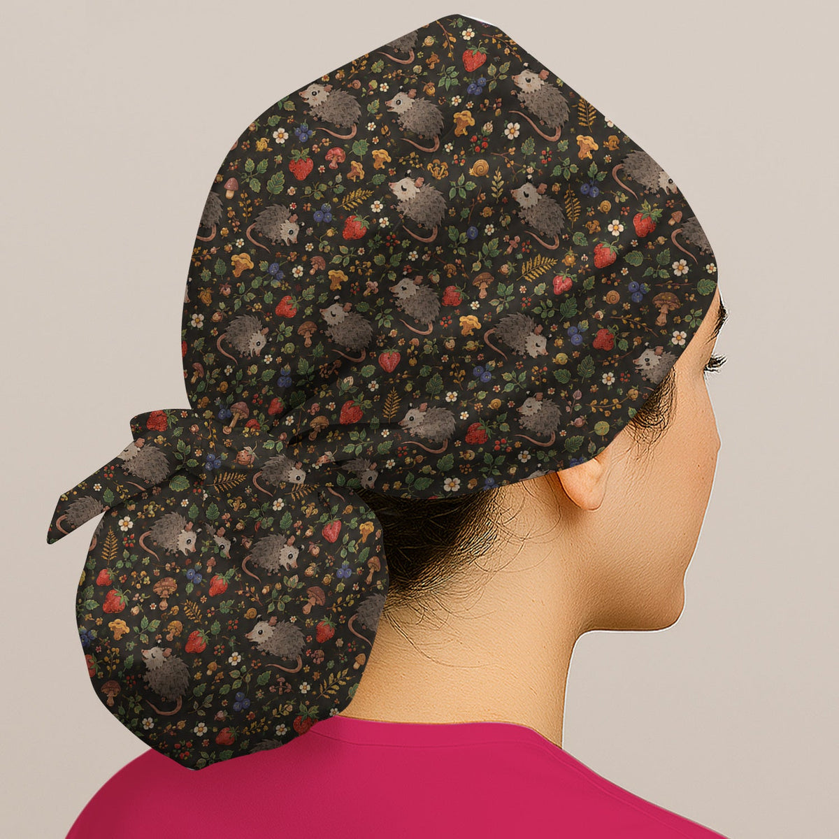 Woodland Opossum Berry Mushroom Scrub Cap