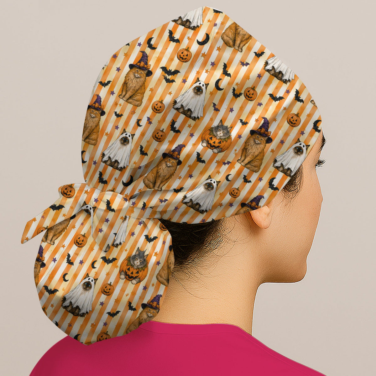 Cat Print Scrub Cap - Halloween Gift For Nurse