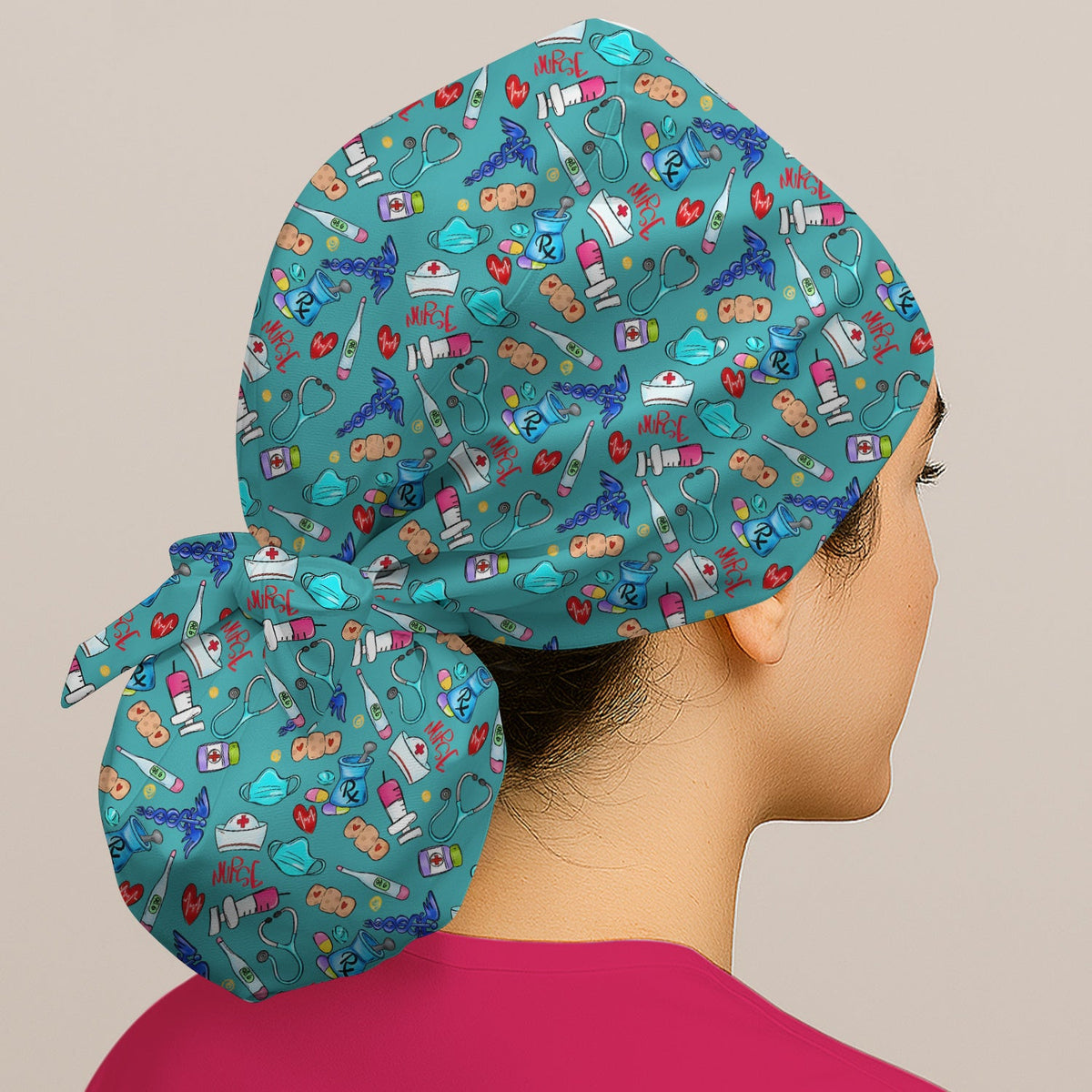 Stethoscope Heart Icons Nurse Scrub Cap