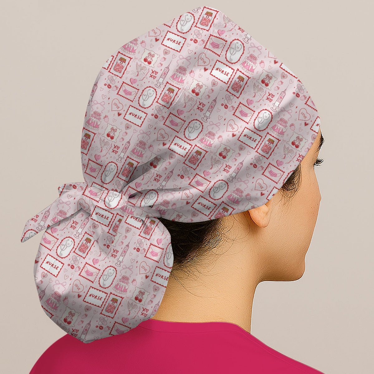 Hearts Syringes Nurse Scrub Cap - Valentines Day Gift