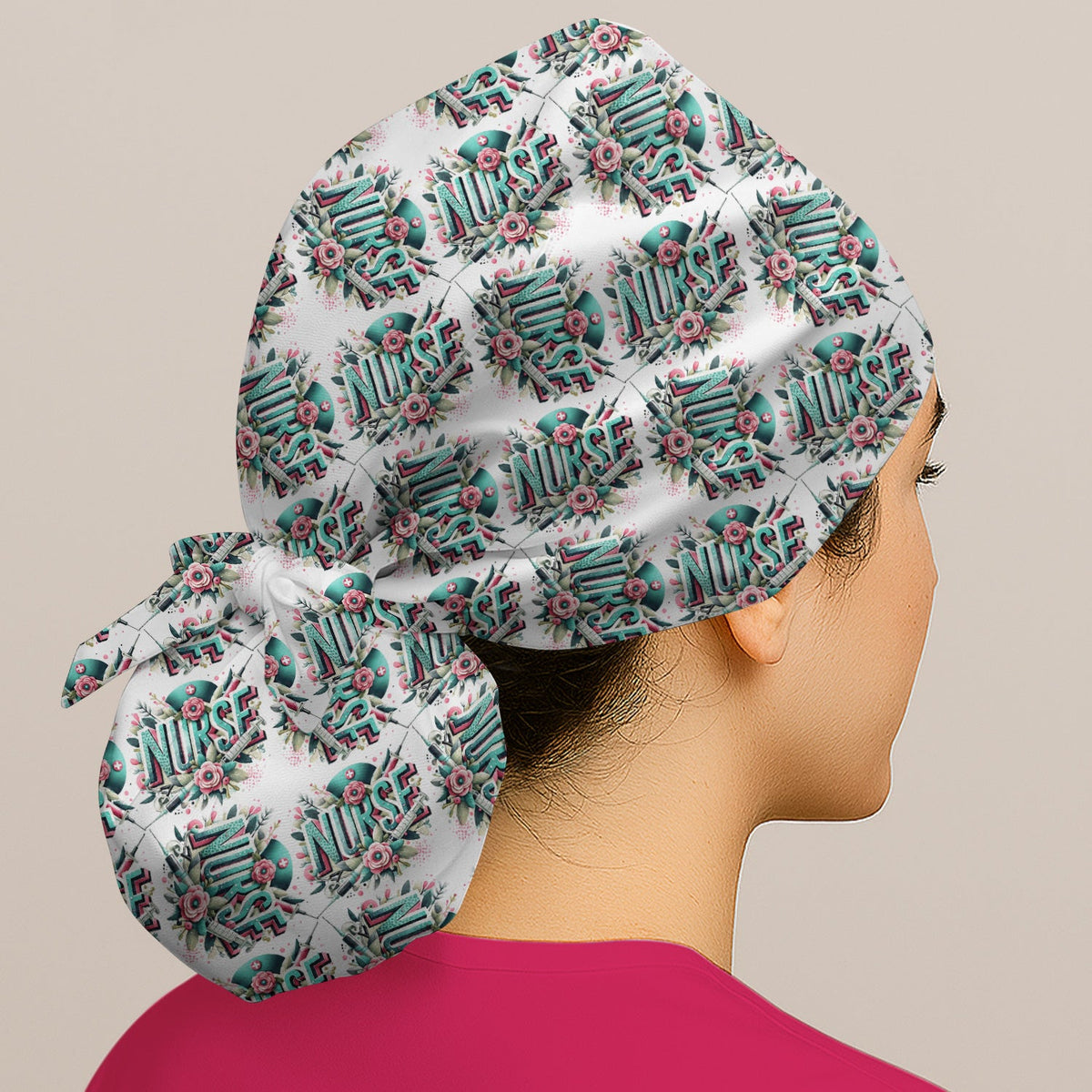 Typography Floral Scrub Cap