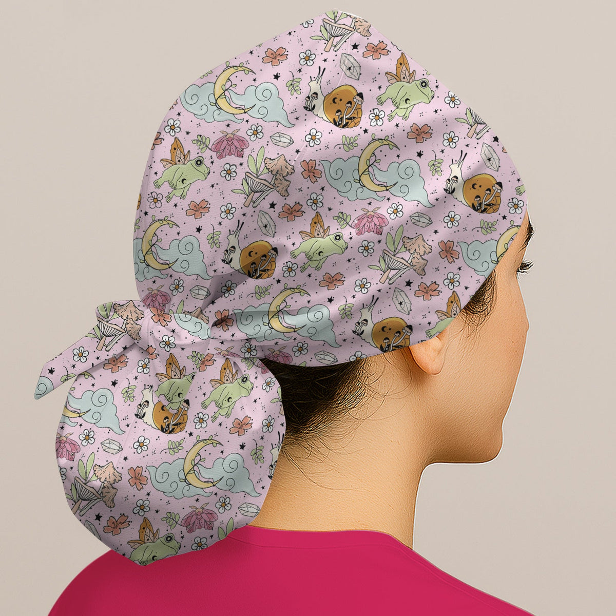 Whimsical Frog Moon Mushroom Scrub Cap