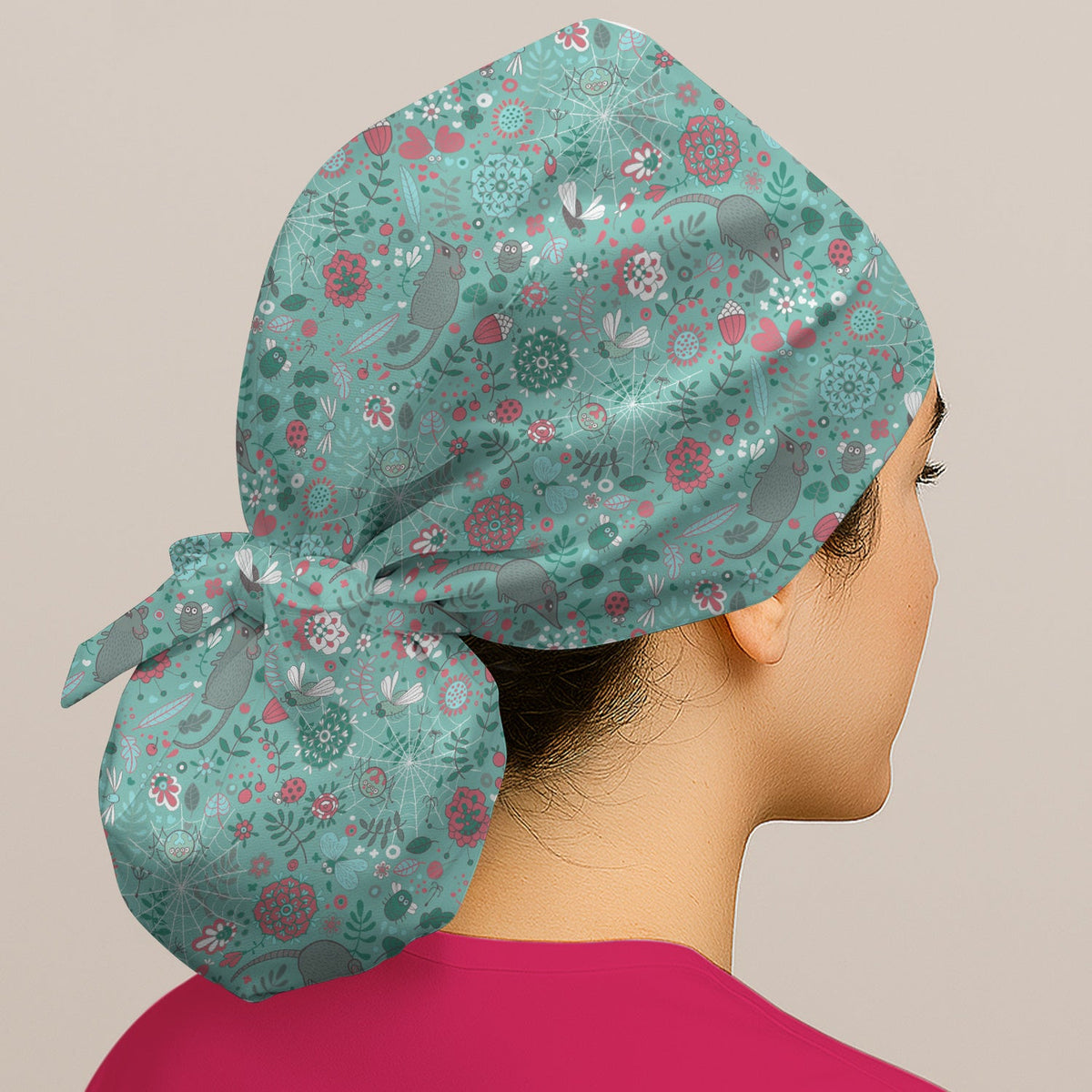 Woodland Mouse Floral Scrub Cap