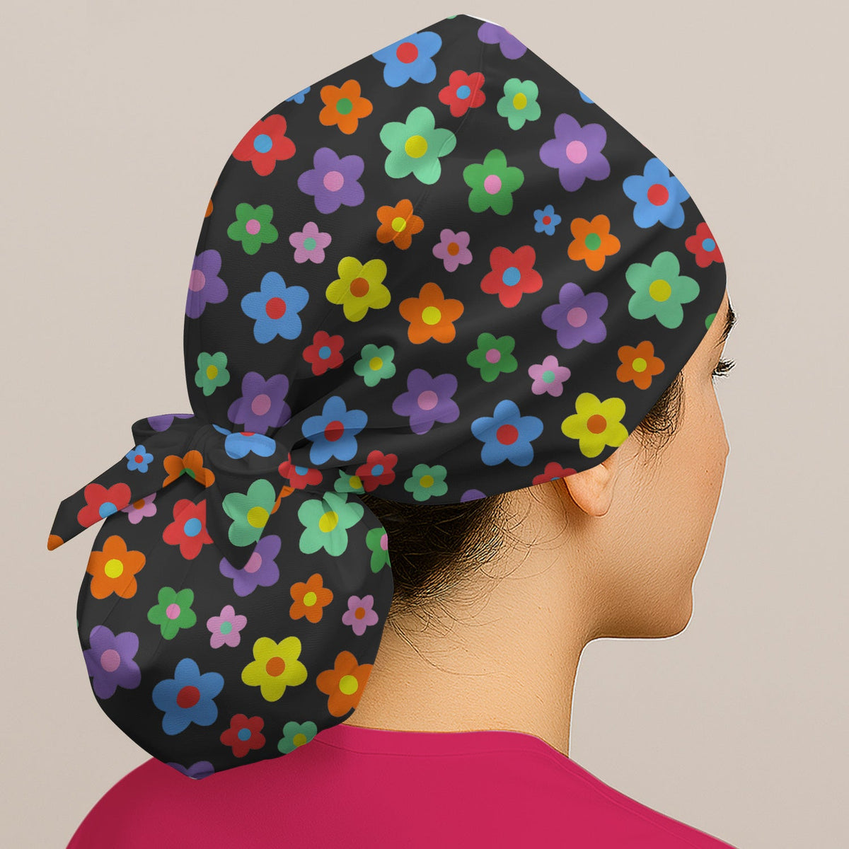Colorful Retro Flower Scrub Cap