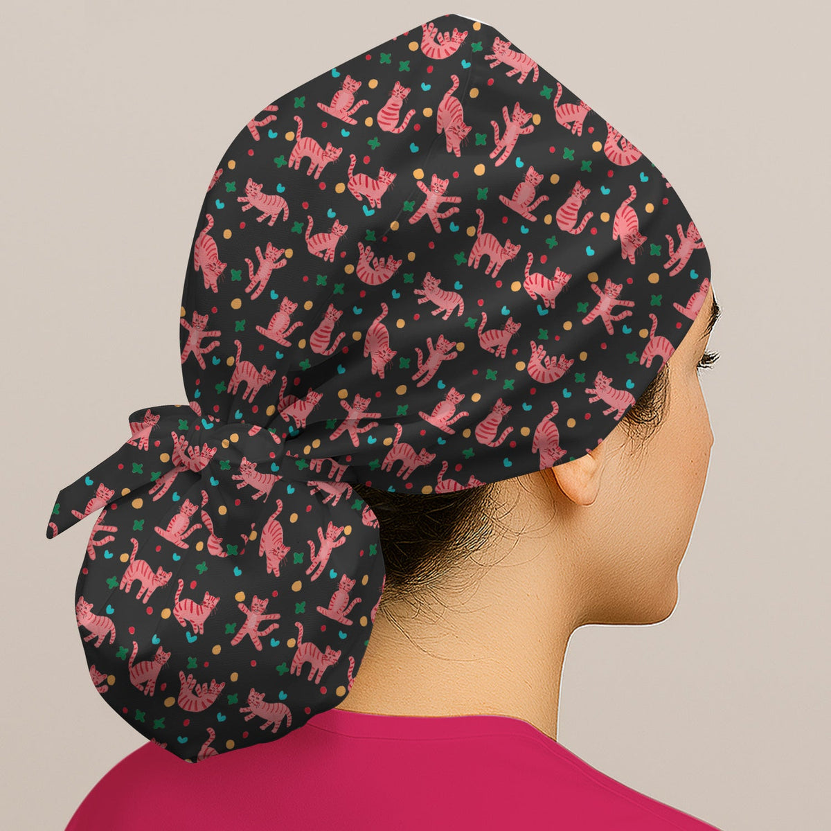Pink Cat Scrub Cap