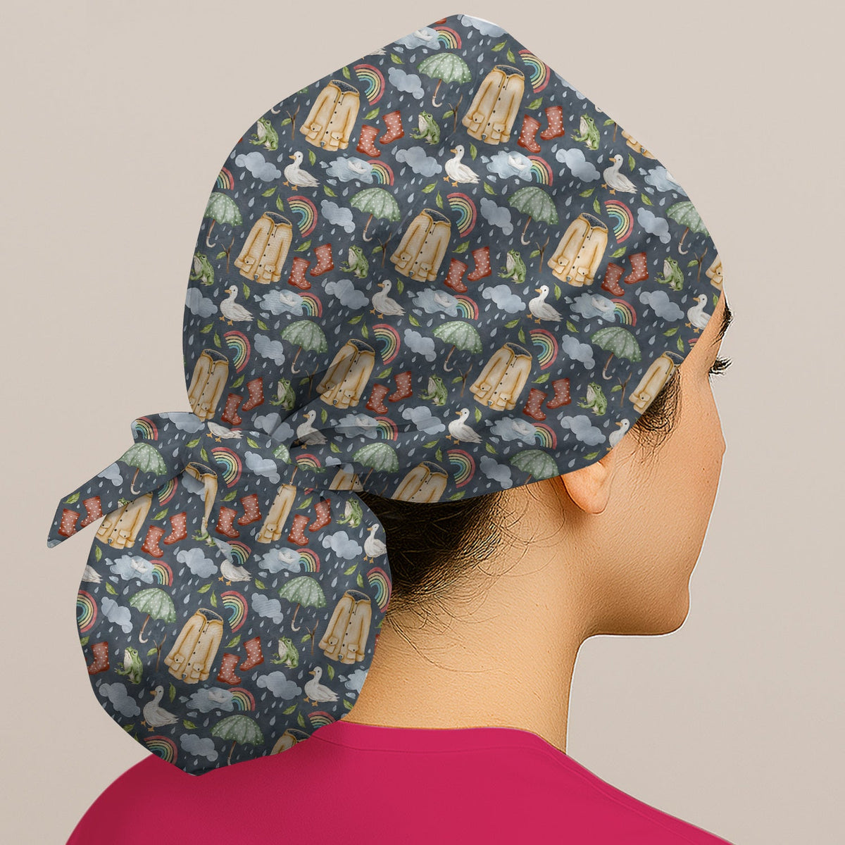 Rainy Day Ducks & Frog Scrub Cap