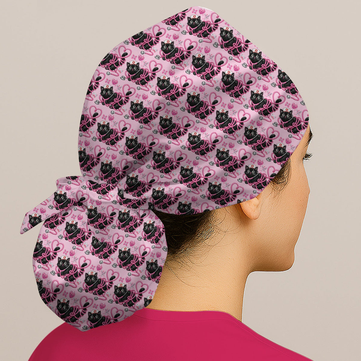 Valentine Cat Nurse Heart Scrub Cap