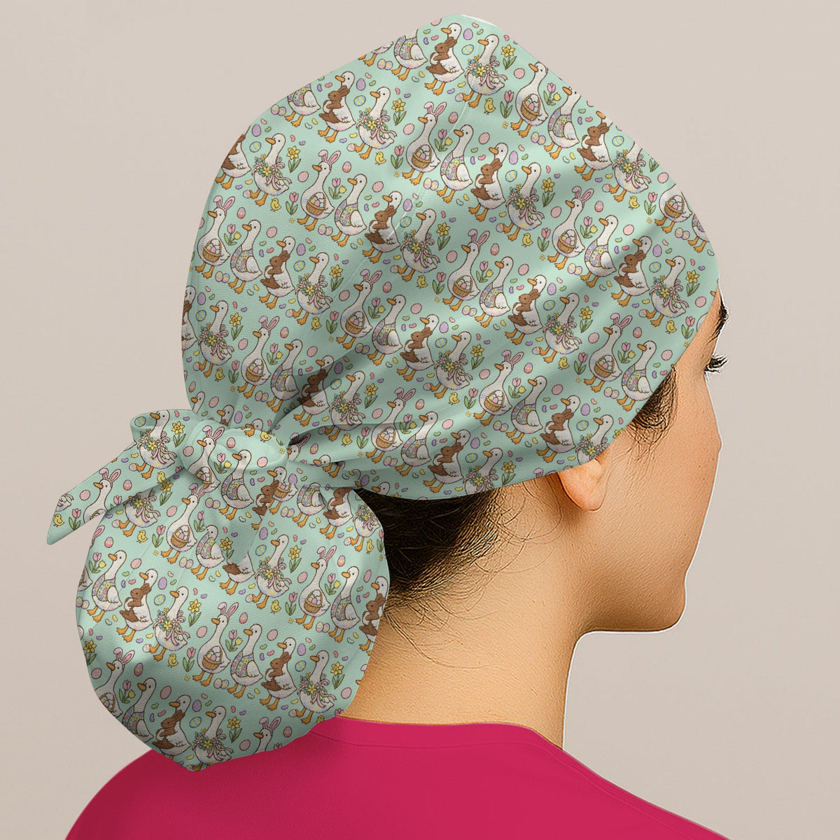 Duck Bunny Egg Floral Scrub Cap - Easter Gift For Nurse