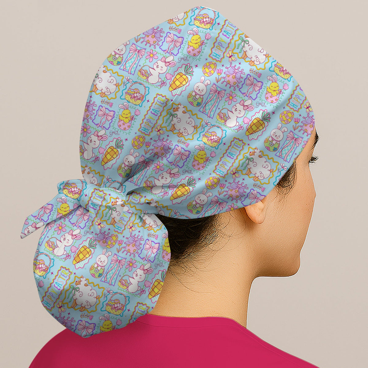 Bunny Egg Bow Scrub Cap - Easter Gift For Nurse