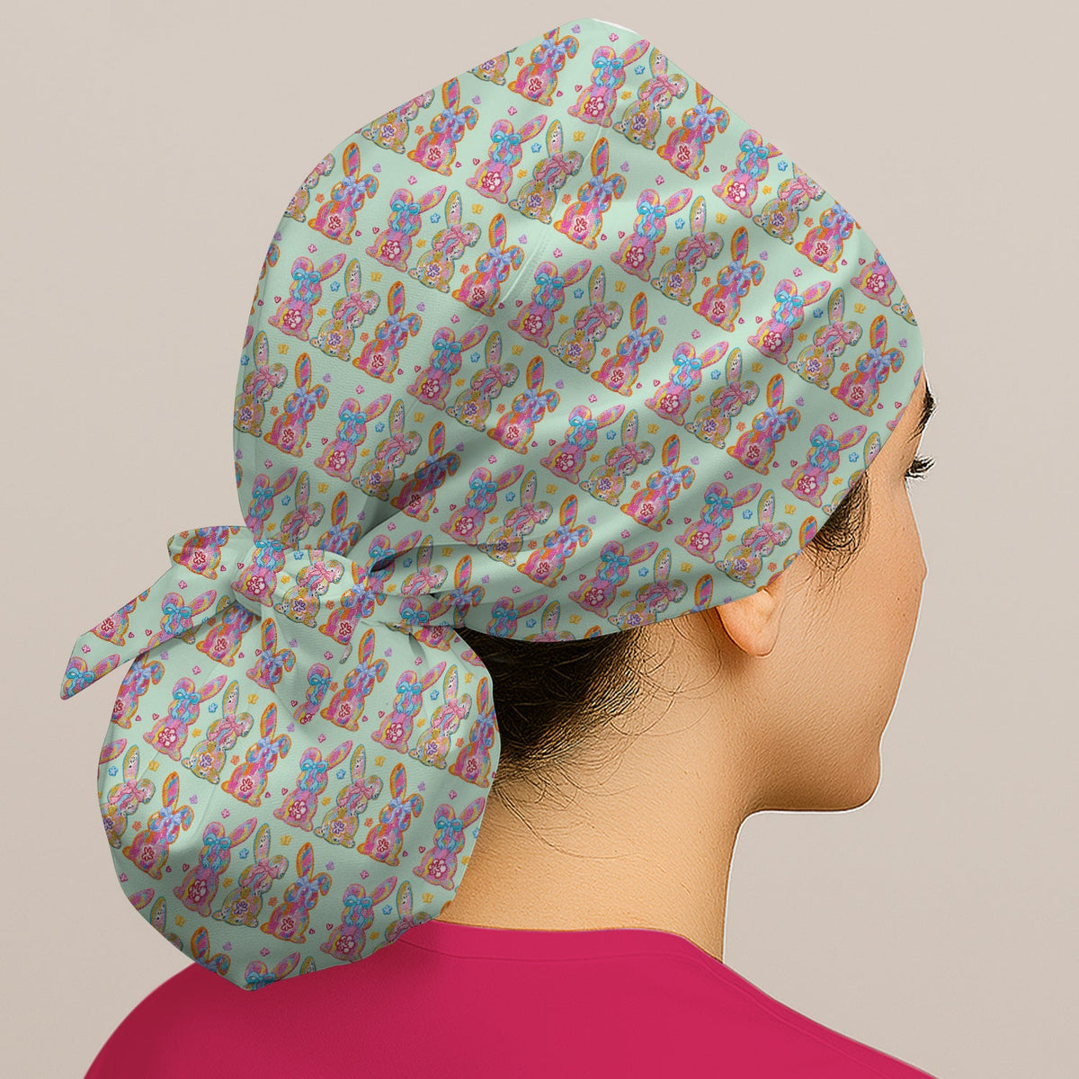 Pastel Bunny Floral Scrub Cap