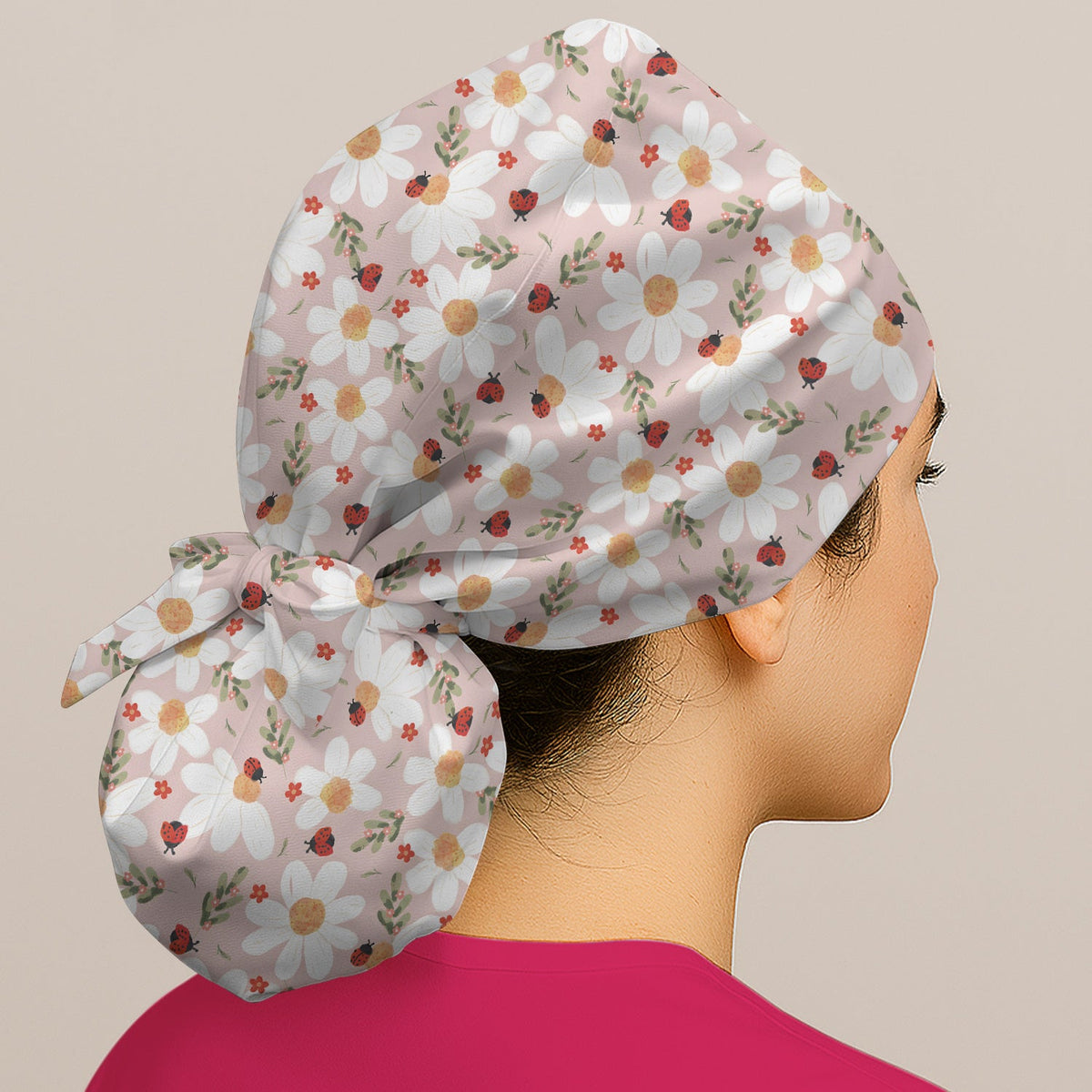 Daisy Ladybug Garden Scrub Cap
