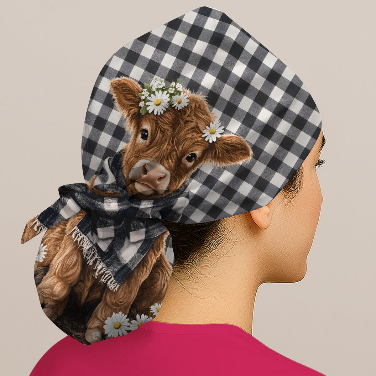 Highland Cow Daisy Scrub Cap For Nurse