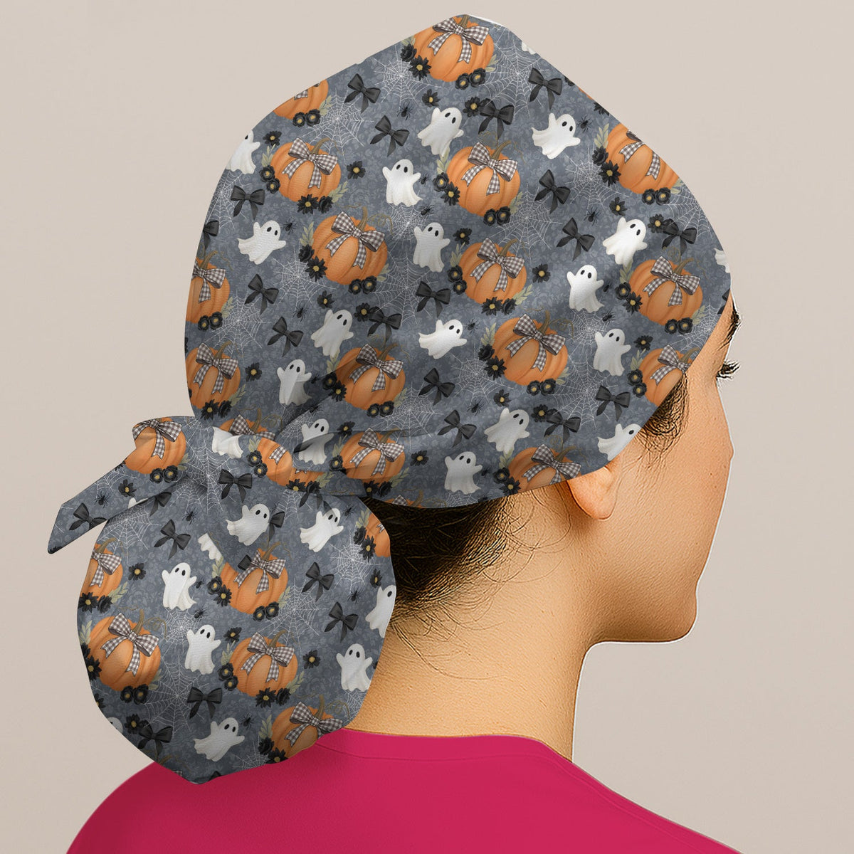 Ghost Pumpkin Halloween Scrub Cap