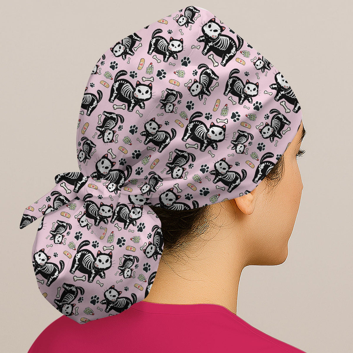 Skeleton Cat Medical Scrub Cap