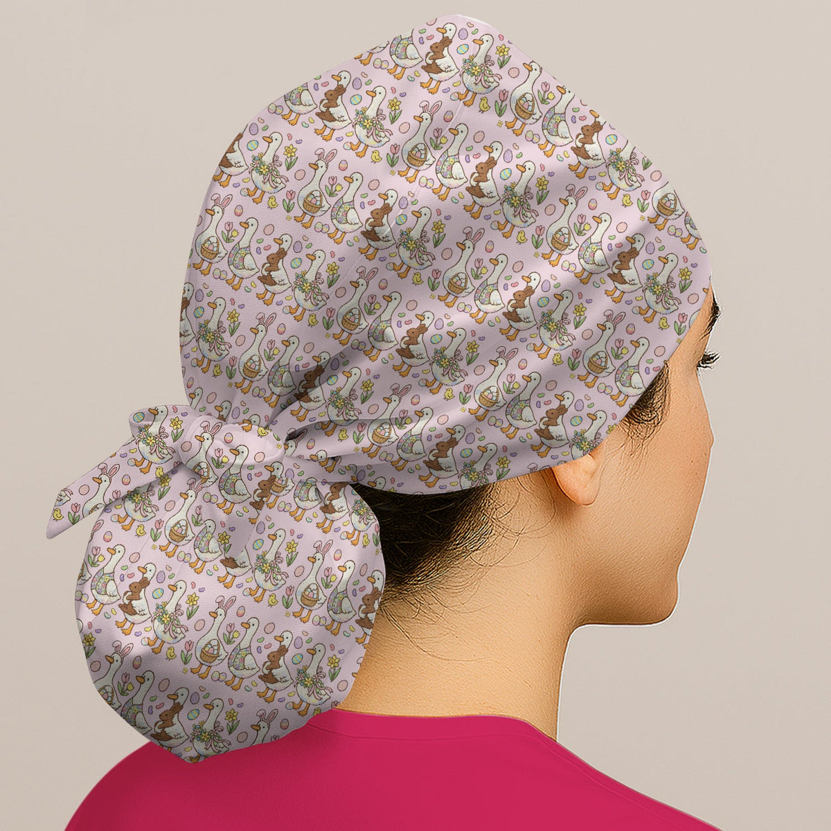 Duck Bunny Egg Floral Scrub Cap - Easter Gift For Nurse
