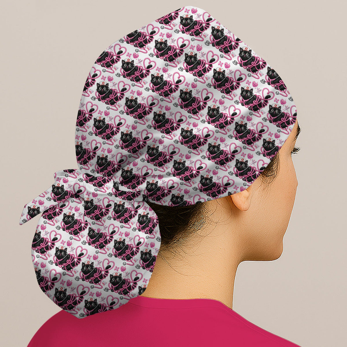 Valentine Cat Nurse Heart Scrub Cap