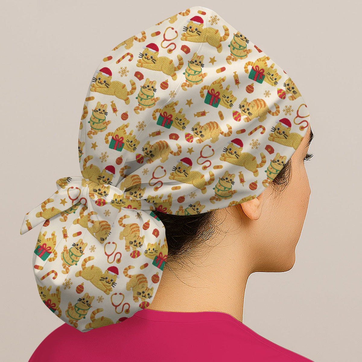 Christmas Kitty Scrub Cap