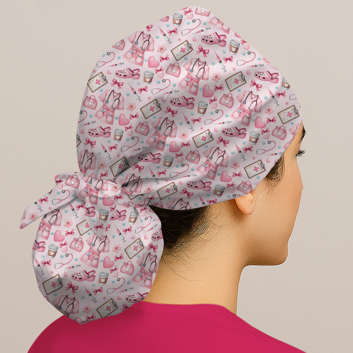 Valentine Pink Nurse Icons Scrub Cap