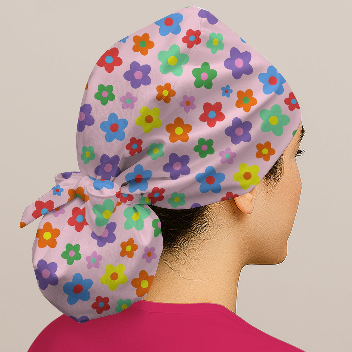 Colorful Retro Flower Scrub Cap