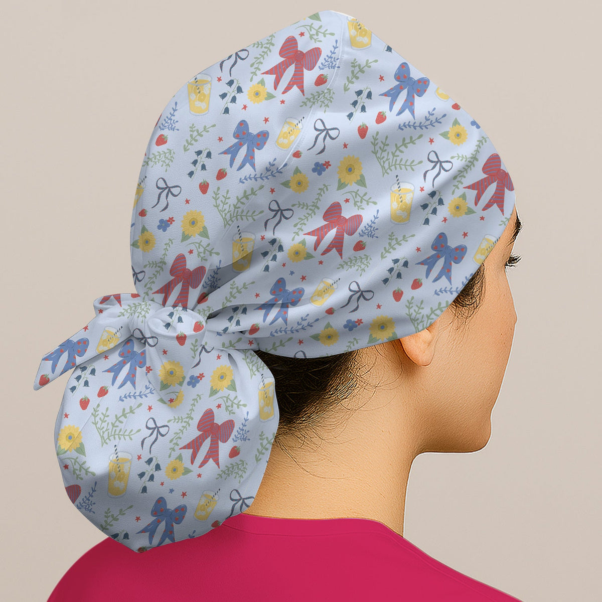 Sweet Summer Bow Nurse Lemonade Floral Scrub Cap