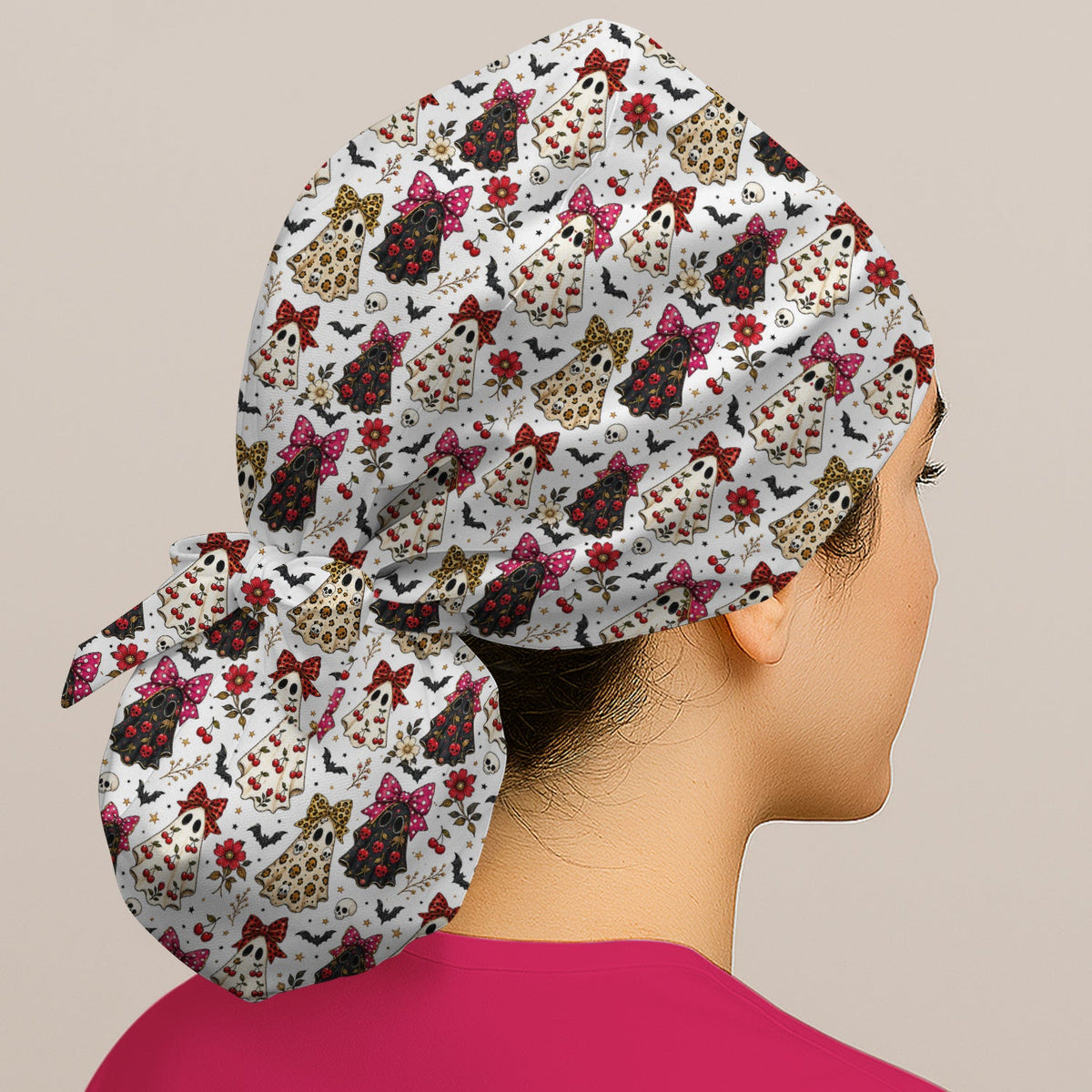 Spooky Ghost Pattern Scrub Cap
