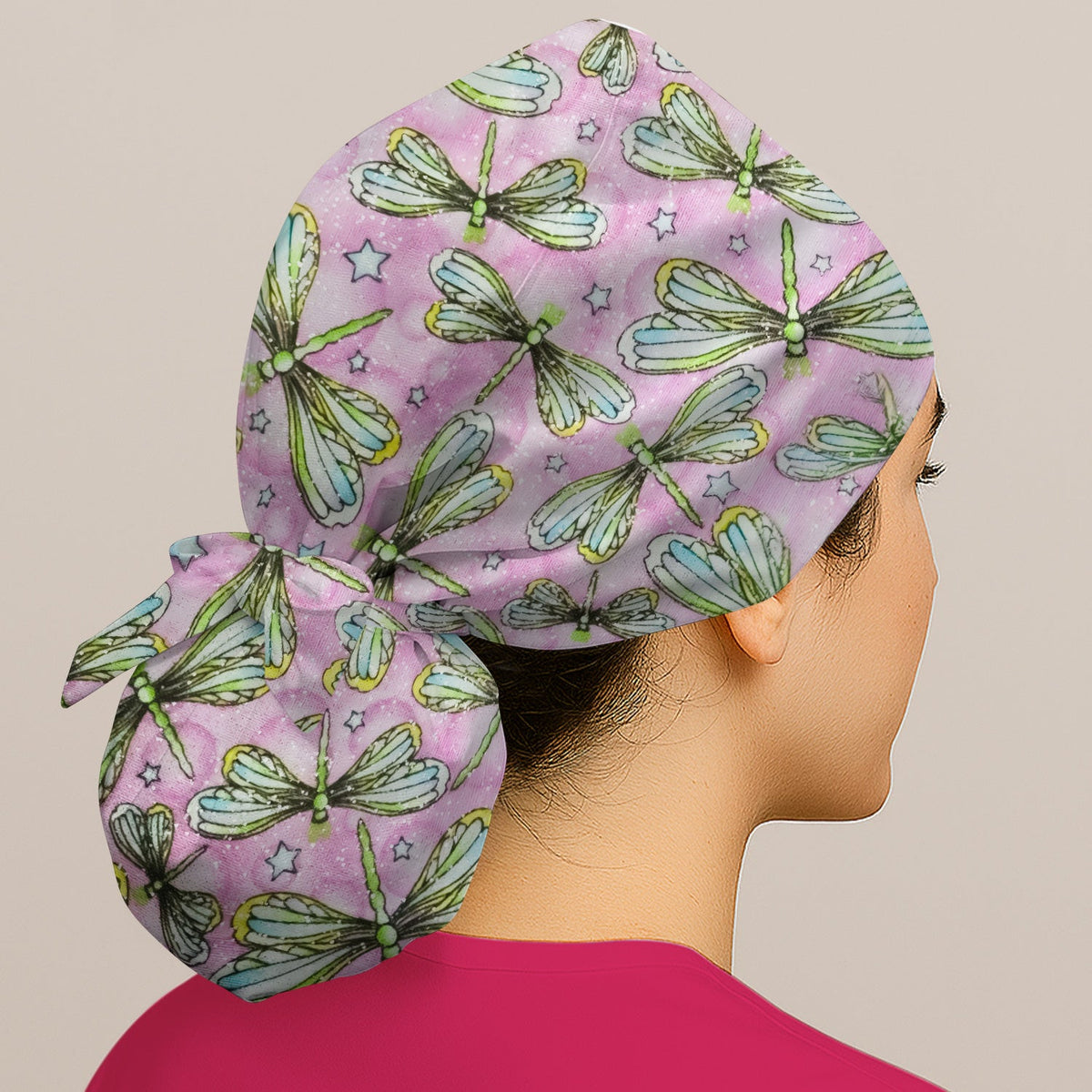Dragonfly Pink Starry Scrub Cap