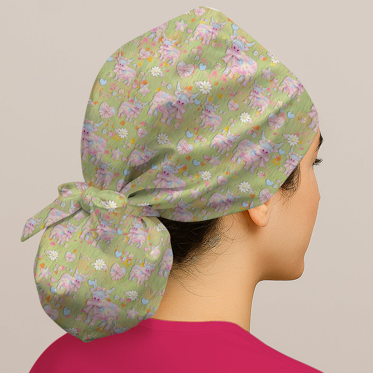 Girly Cow Daisy Pastel Scrub Cap