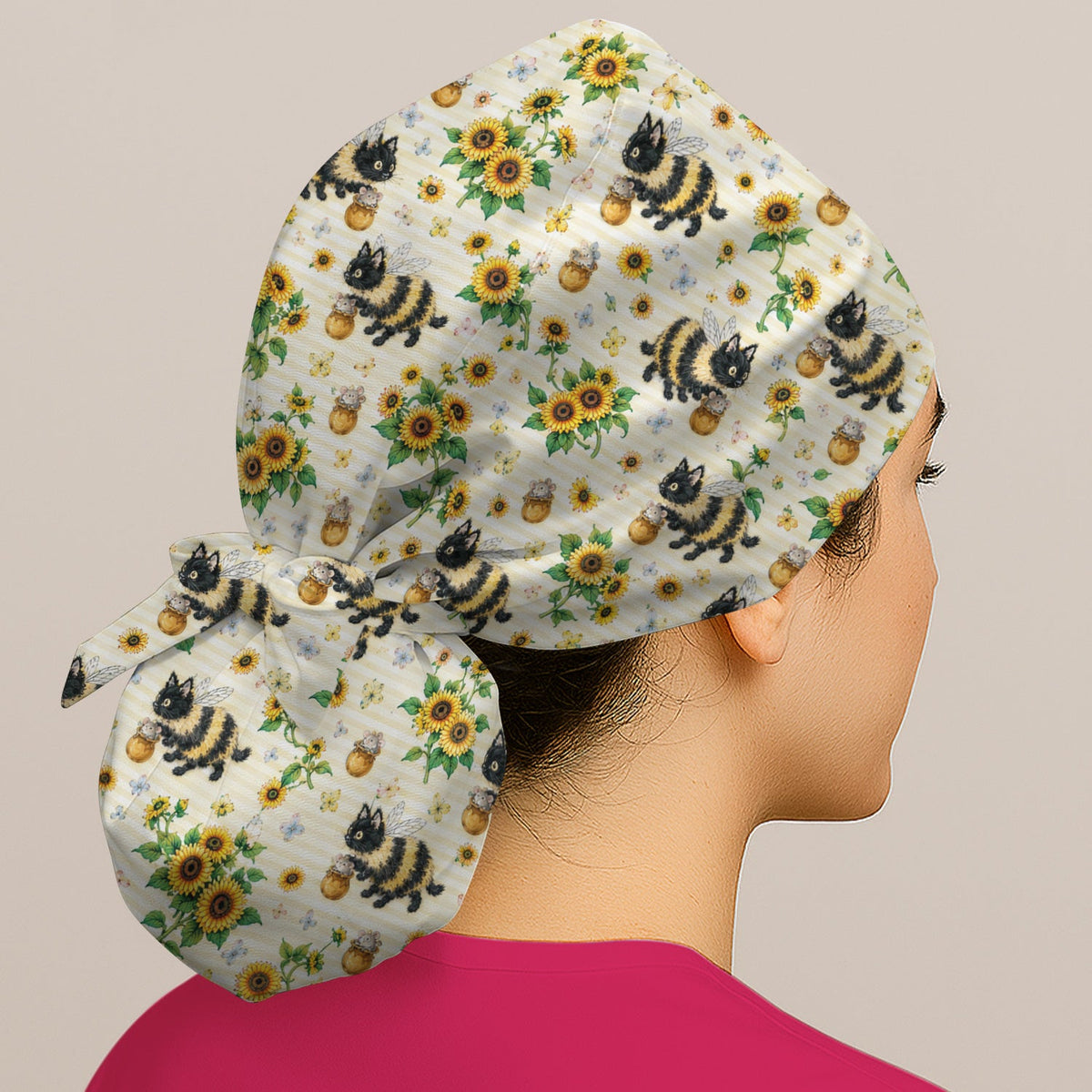 Bumblebee Cat Sunflower Scrub Cap