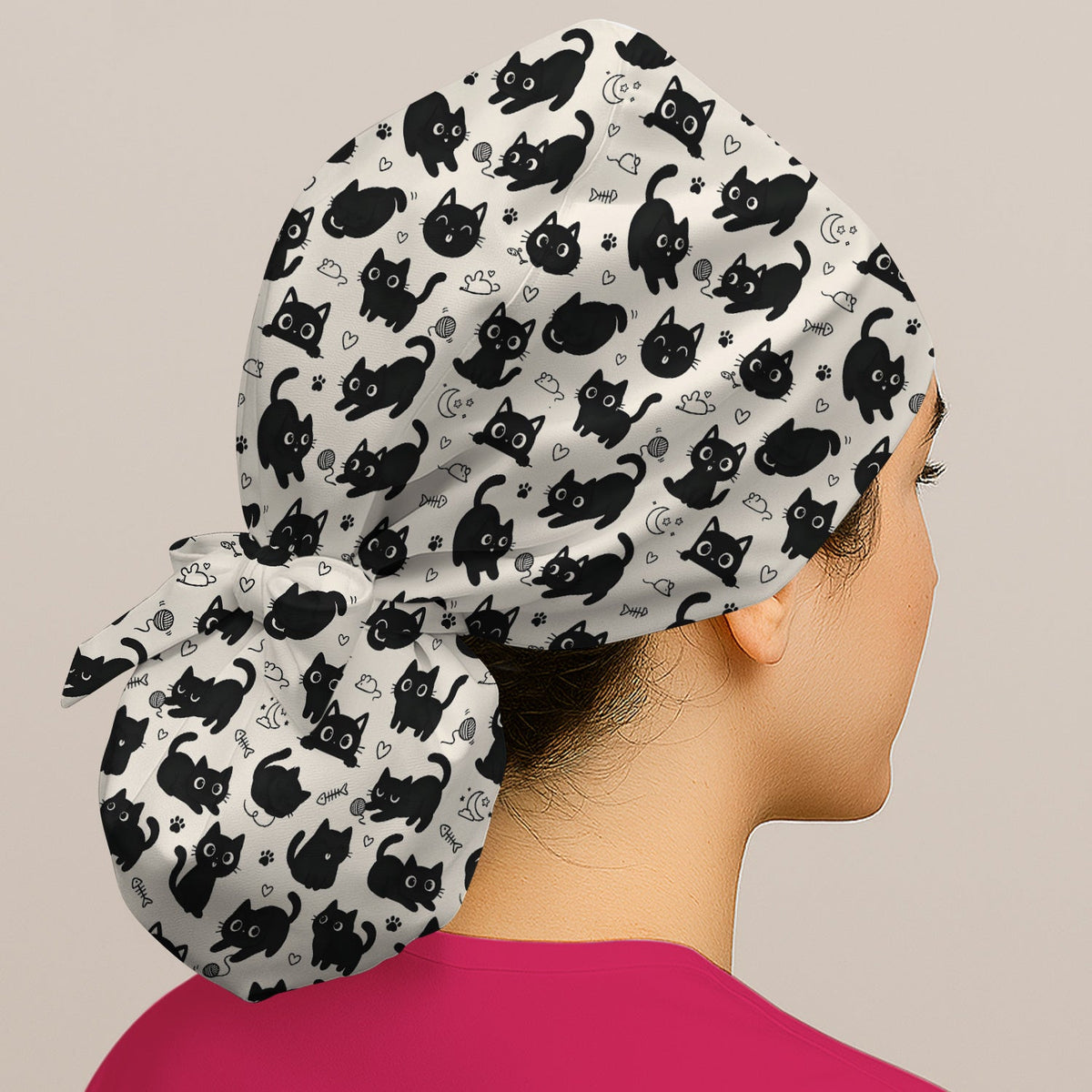 Playful Black Cat Scrub Cap