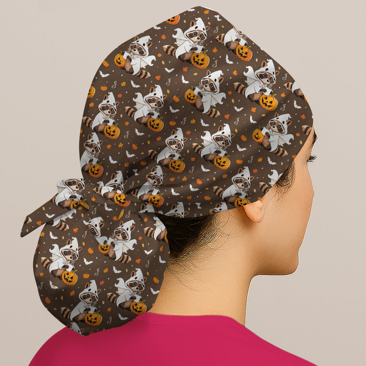 Ghost Raccoon Pumpkin Scrub Cap - Halloween Gift For Nurse